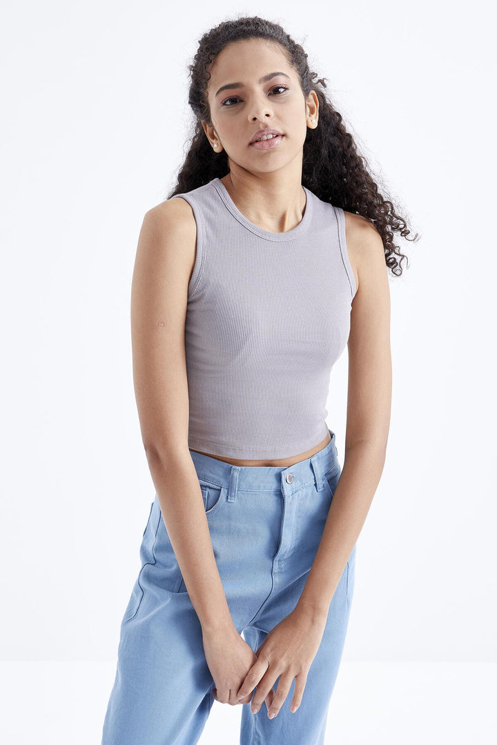 TMY Gray Basic Sleeveless O Neck Women's Crop Top Tank Top - 97204 - Santa Ana Nextlalpan