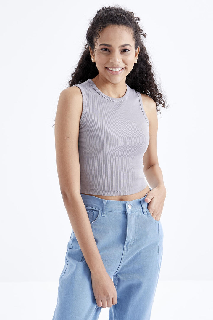 TMY Gray Basic Sleeveless O Neck Women's Crop Top Tank Top - 97204 - Santa Ana Nextlalpan