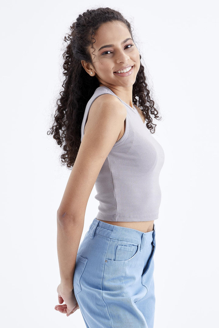 TMY Gray Basic Sleeveless O Neck Women's Crop Top Tank Top - 97204 - Santa Ana Nextlalpan