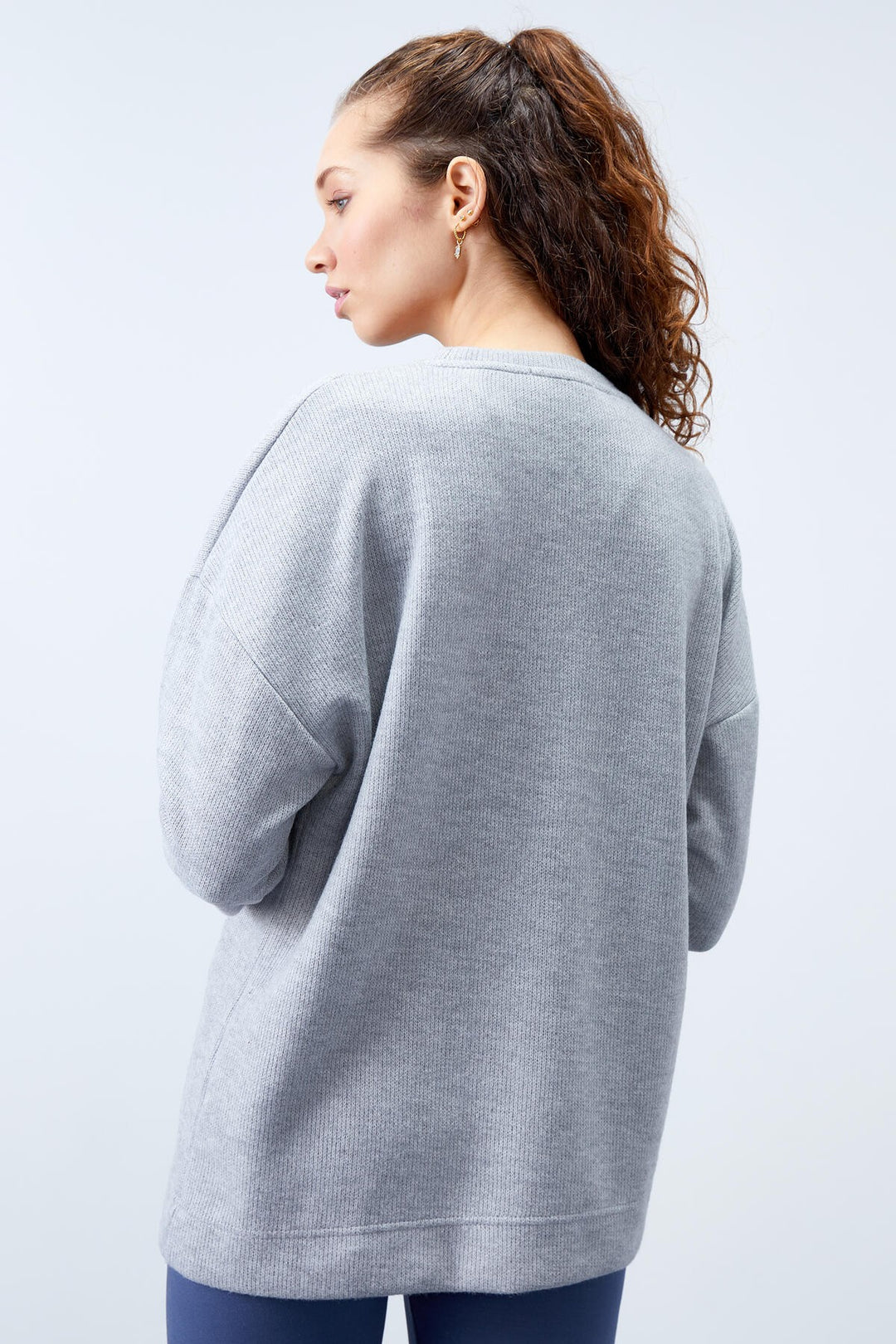 TMY Gray Melange Asymmetric Cut O Neck Slub Women's Oversize Sweatshirt - 97191 - San Pedro