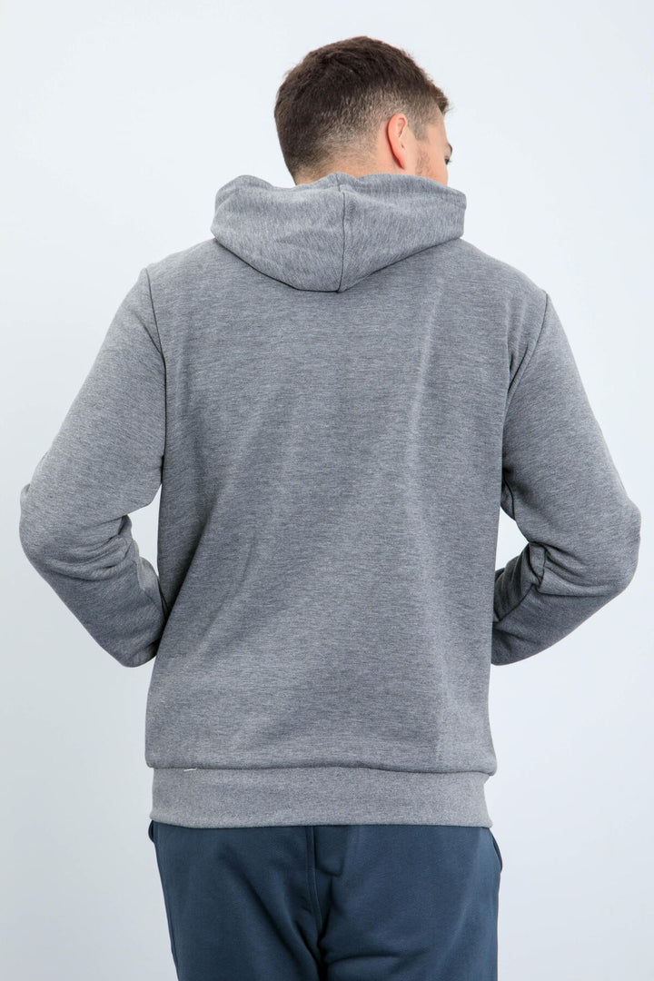 TMY Gray Melange Basic Hooded Comfort Fit Embroidered Detail Zippered Men's Sweatshirt - 88035 - Evans