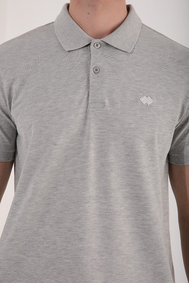 TMY Gray Melange Basic Logo Standard Fit Knit Polo Neck Men's T-Shirt - 87748 - Worcester