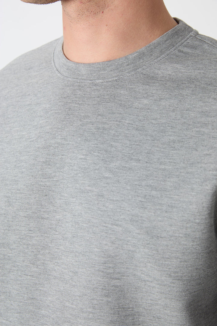 TMY Gray Melange Basic Round Neck Comfort Fit Men's Sweatshirt - 88053 - Howell