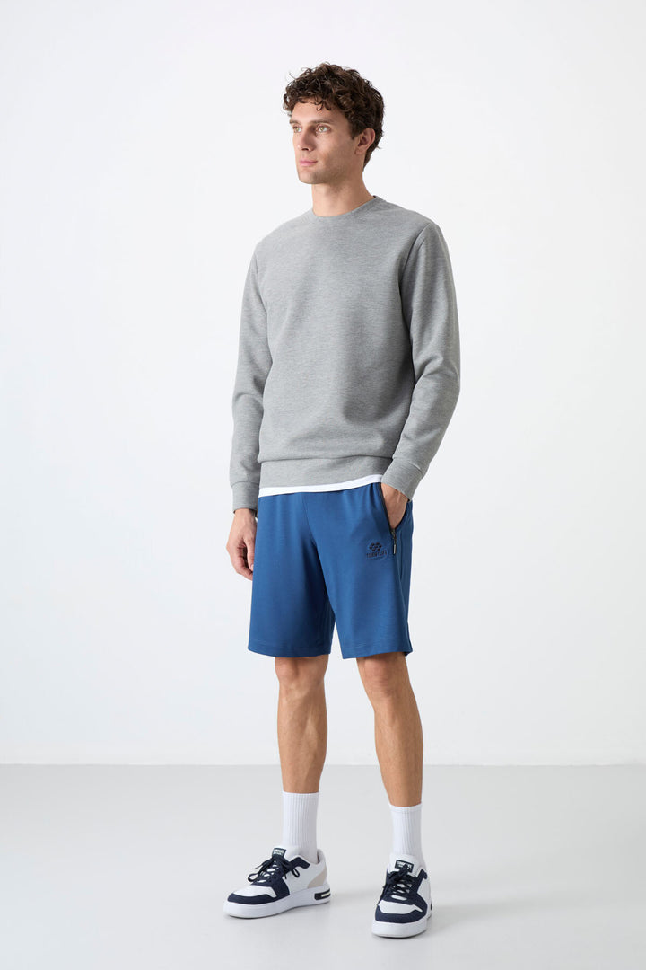 TMY Gray Melange Basic Round Neck Comfort Fit Men's Sweatshirt - 88053 - Howell