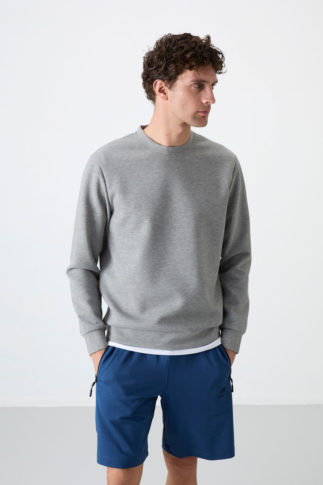 TMY Gray Melange Basic Round Neck Comfort Fit Men's Sweatshirt - 88053 - Howell