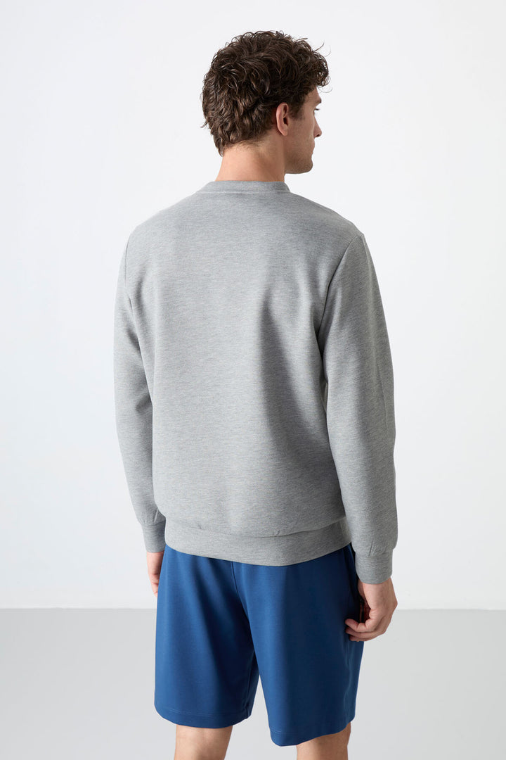 TMY Gray Melange Basic Round Neck Comfort Fit Men's Sweatshirt - 88053 - Howell