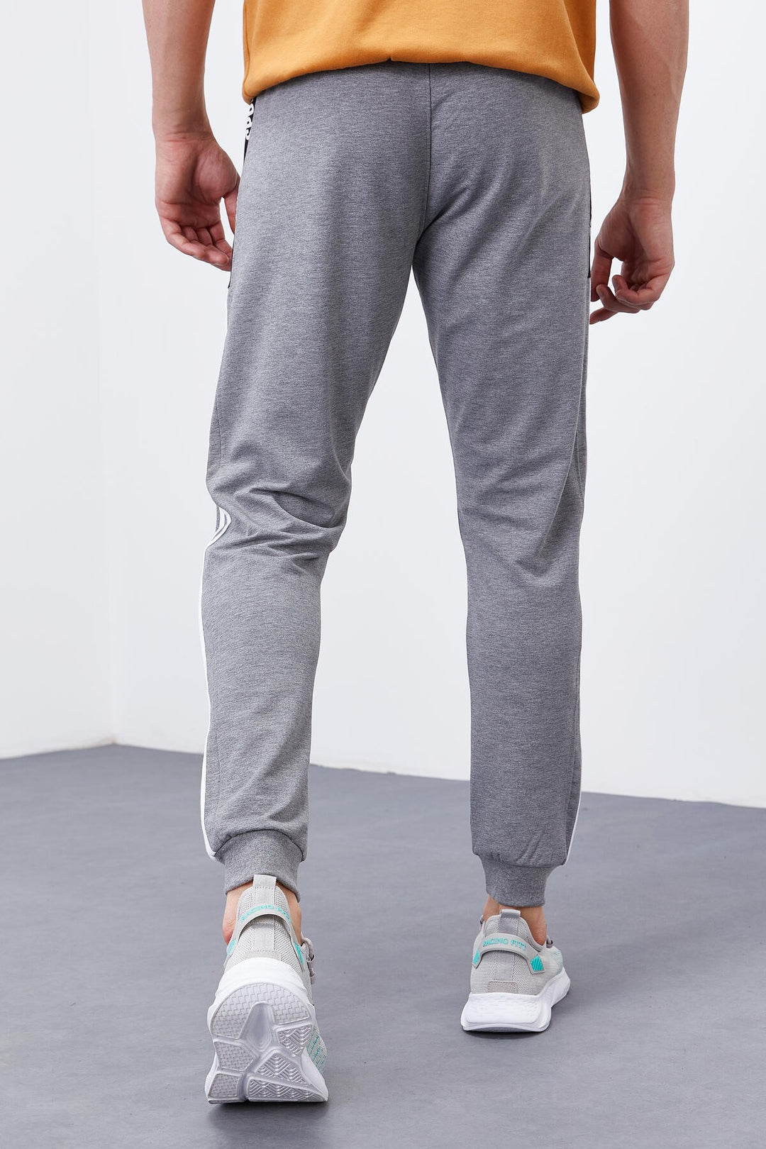 TMY Gray Melange Double Ruffle Striped Standard Mold Jogger Men's Sweatpants - 84694 - Vólos