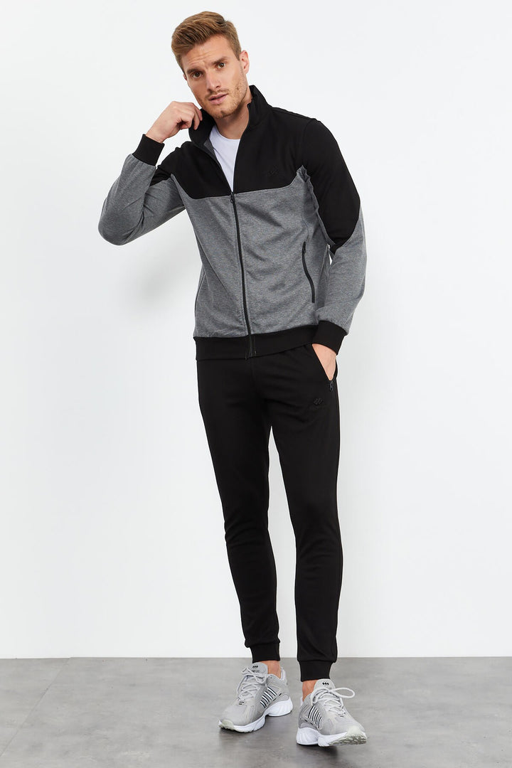 TMY Gray Melange Round Neck Two-Tone Standard Fit Cuffed Men's Tracksuit - 85142 - Hemel Hempstead