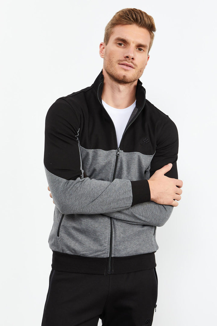 TMY Gray Melange Round Neck Two-Tone Standard Fit Cuffed Men's Tracksuit - 85142 - Hemel Hempstead