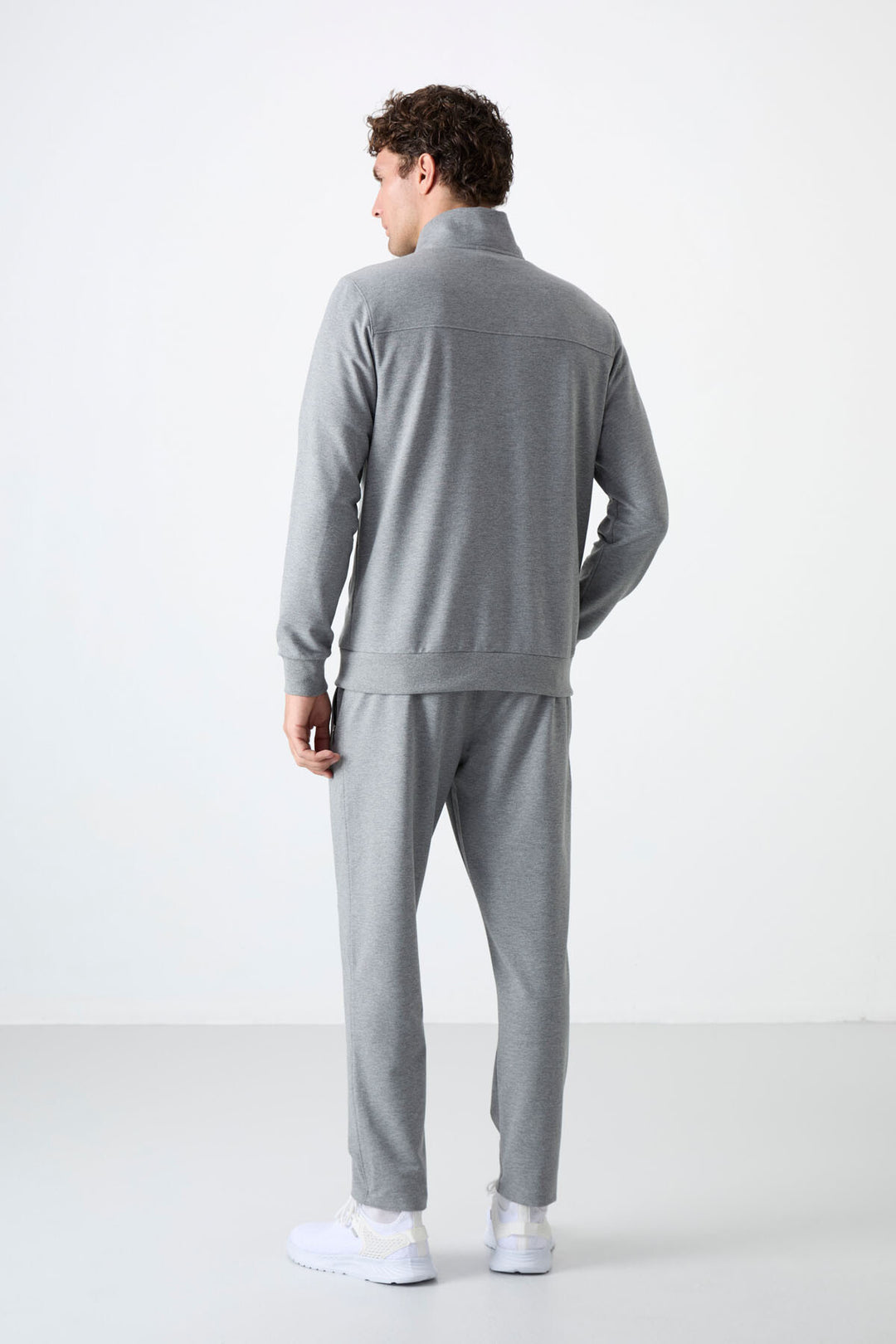 TMY Gray Melange Stand Collar Zippered Comfort Fit Classic Cuff Men's Tracksuit Set - 85072 - Queen Creek