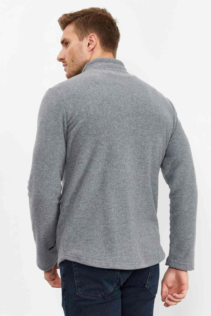 TMY Gray Melange High Neck Zippered Standard Fit Men's Polar Sweatshirt - 87993 - Union
