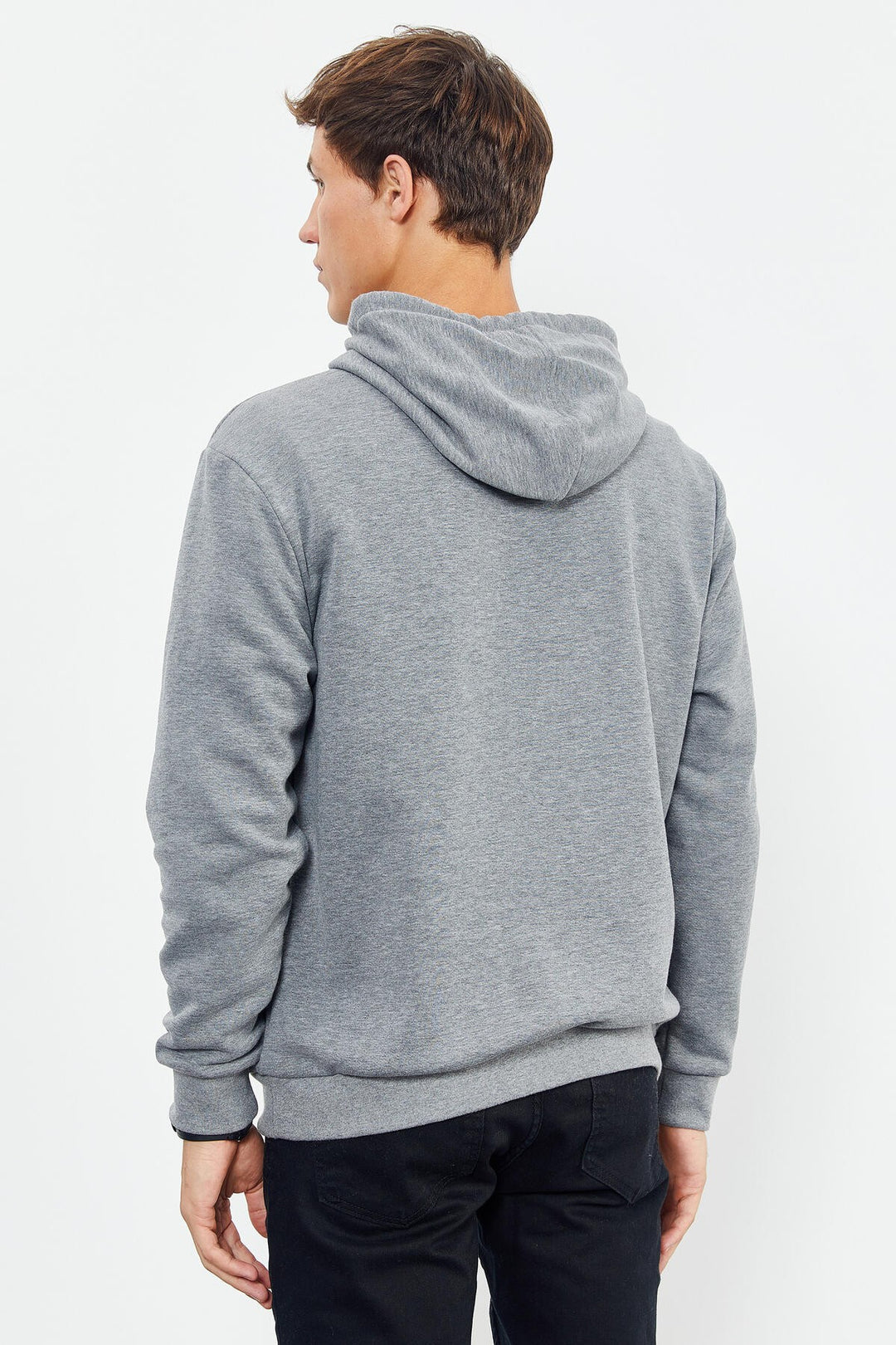 TMY Gray Melange Hooded Comfort Fit Men's Sweatshirt with Handwriting Embroidery - 88007 - Springfield