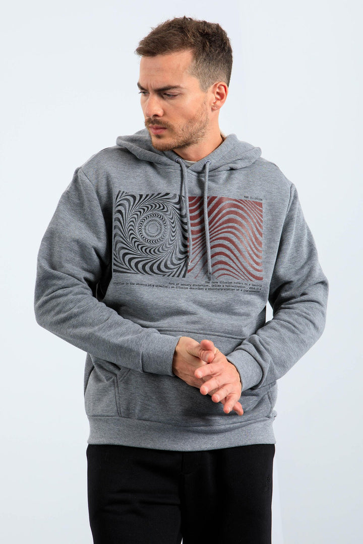TMY Gray Melange Patterned Hooded Comfort Fit Men's Sweatshirt - 88030 - Cuetzalan