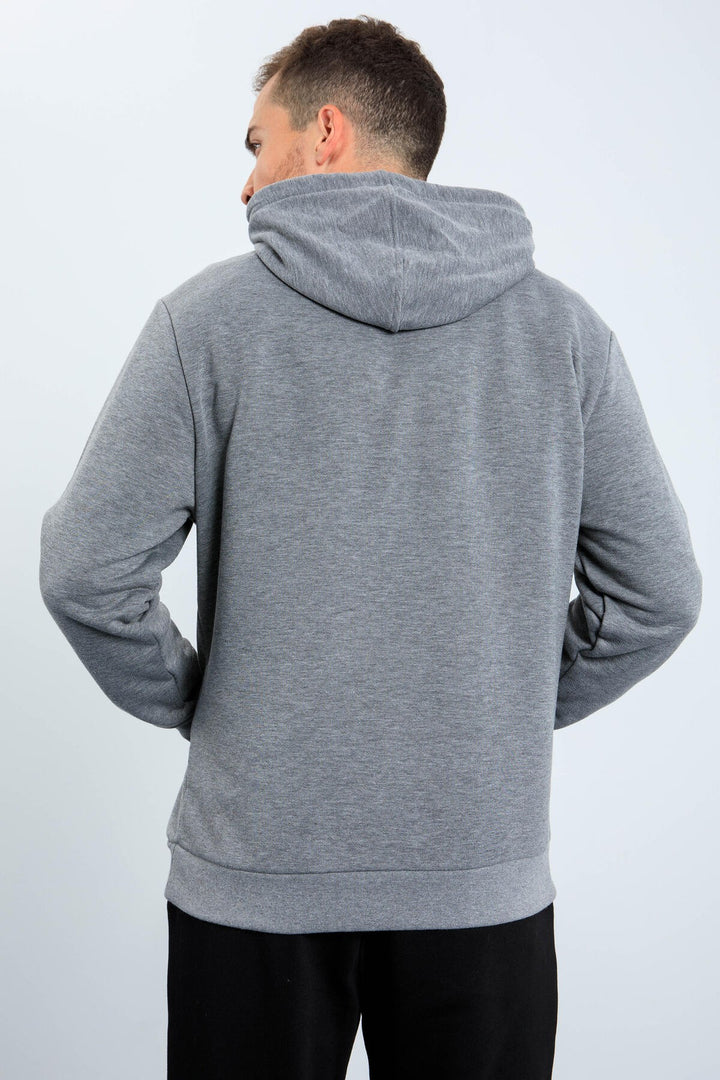TMY Gray Melange Patterned Hooded Comfort Fit Men's Sweatshirt - 88030 - Cuetzalan