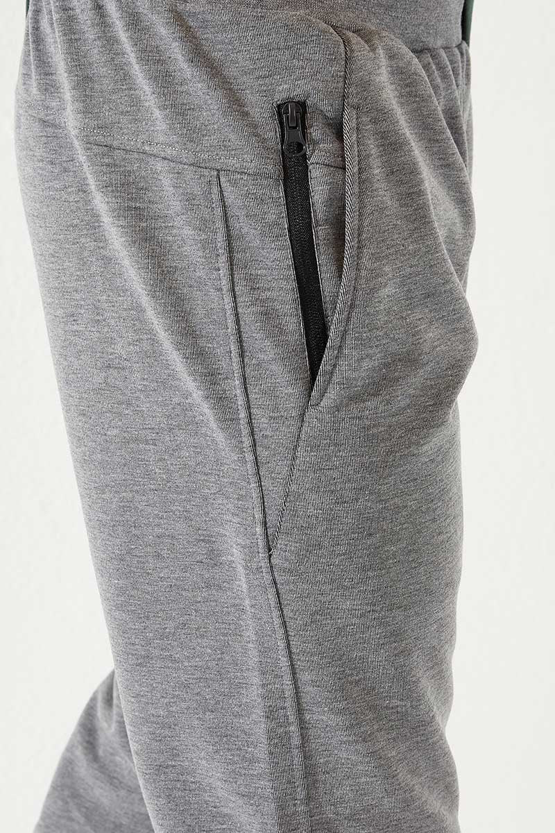 TMY Gray Melange Zippered Pocket Embroidered Slim Fit Jogger Men's Sweatpants - 84785 - Ocala