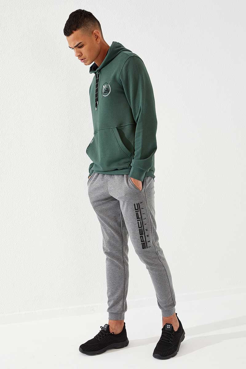 TMY Gray Melange Zippered Pocket Embroidered Slim Fit Jogger Men's Sweatpants - 84785 - Ocala