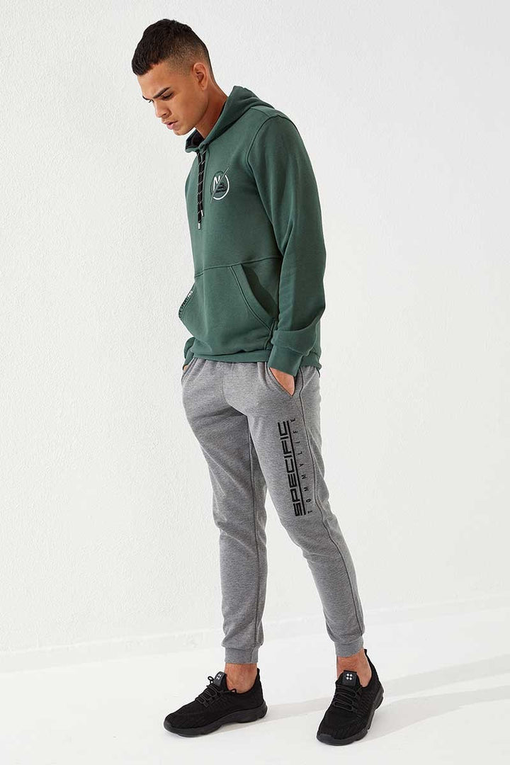 TMY Gray Melange Zippered Pocket Embroidered Slim Fit Jogger Men's Sweatpants - 84785 - Ocala