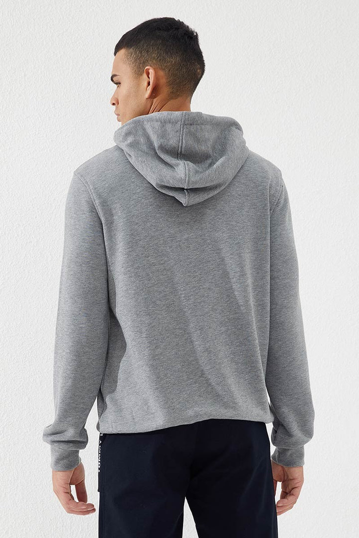 TMY Gray Melange Geometric Printed Standard Fit Hooded Men's Sweatshirt - 87870 - Khrustalnyi