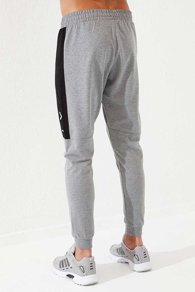 TMY Gray Melange Men's Embroidered Detail Slim Fit Jogger Sweatpants - 84792 - Bagneux