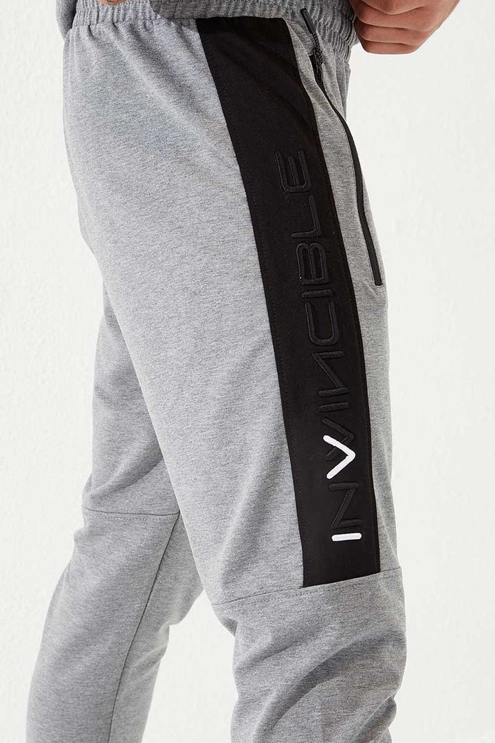 TMY Gray Melange Men's Embroidered Detail Slim Fit Jogger Sweatpants - 84792 - Bagneux
