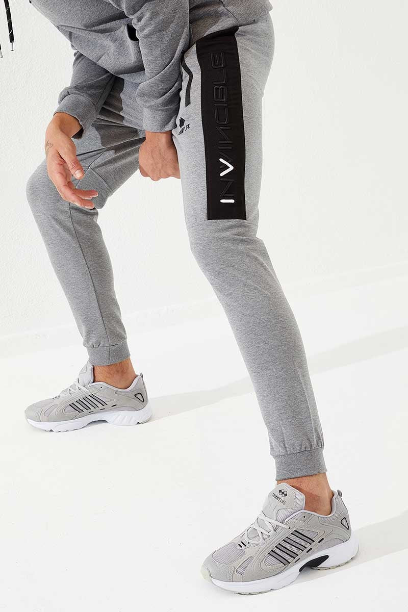 TMY Gray Melange Men's Embroidered Detail Slim Fit Jogger Sweatpants - 84792 - Bagneux