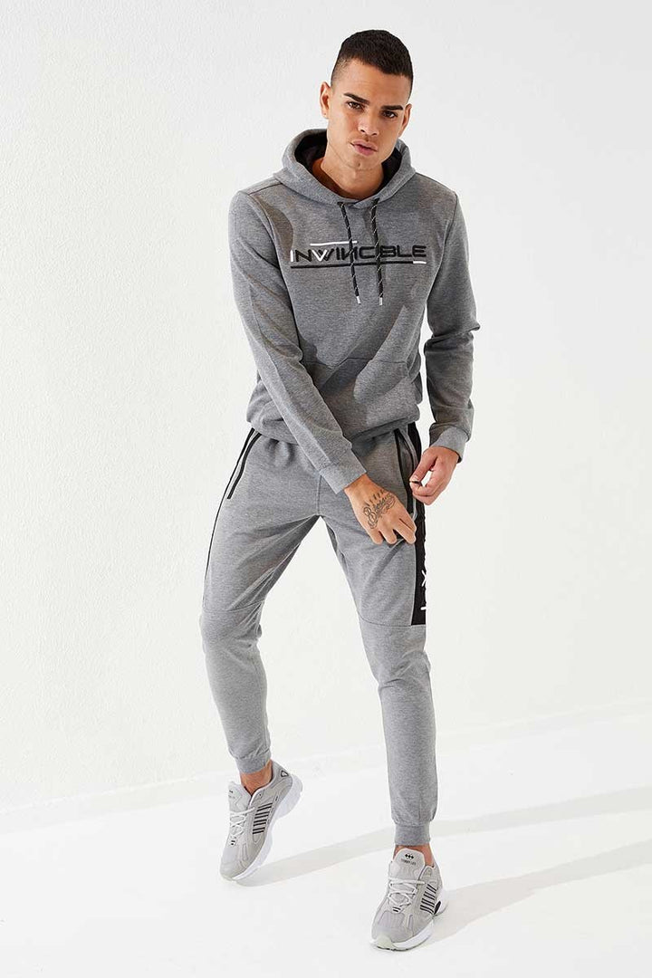 TMY Gray Melange Men's Embroidered Detail Slim Fit Jogger Sweatpants - 84792 - Bagneux