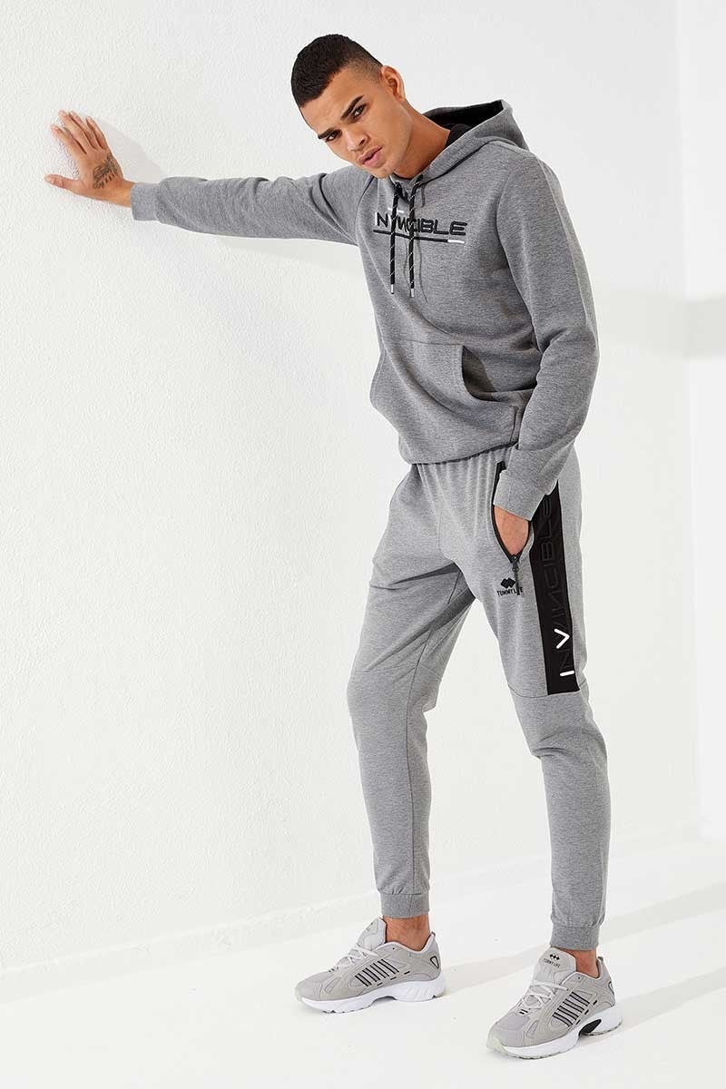 TMY Gray Melange Men's Embroidered Detail Slim Fit Jogger Sweatpants - 84792 - Bagneux