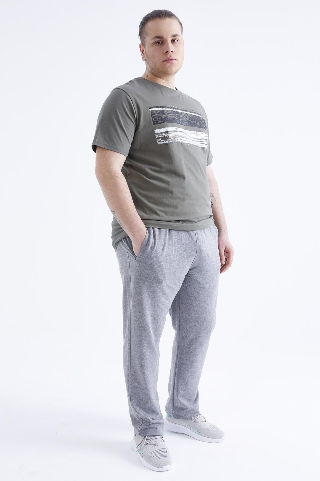 TMY Gray Melange Zippered Pocket Classic Fit Plus Size Men's Sweatpants - 84634 - Vila Nova de Gaia