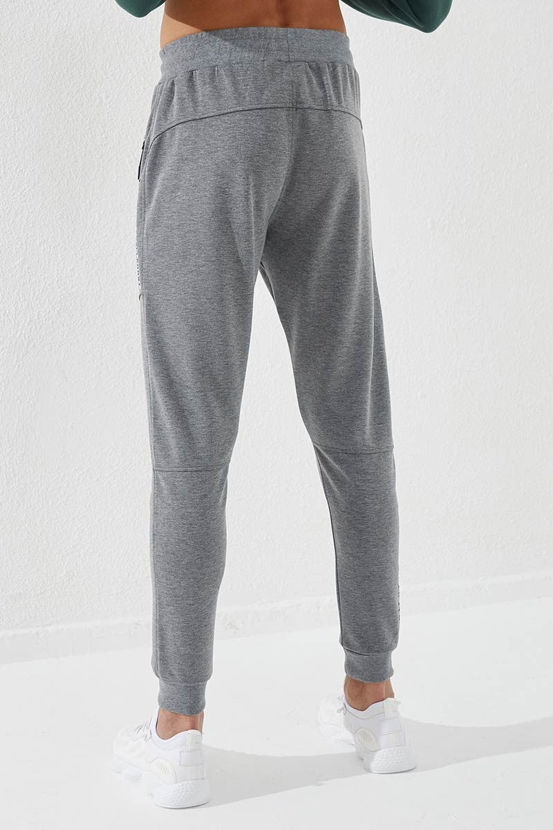 TMY Gray Melange Zippered Pocket Embroidered Detail Slim Fit Jogger Men's Sweatpants - 84783 - Inglewood