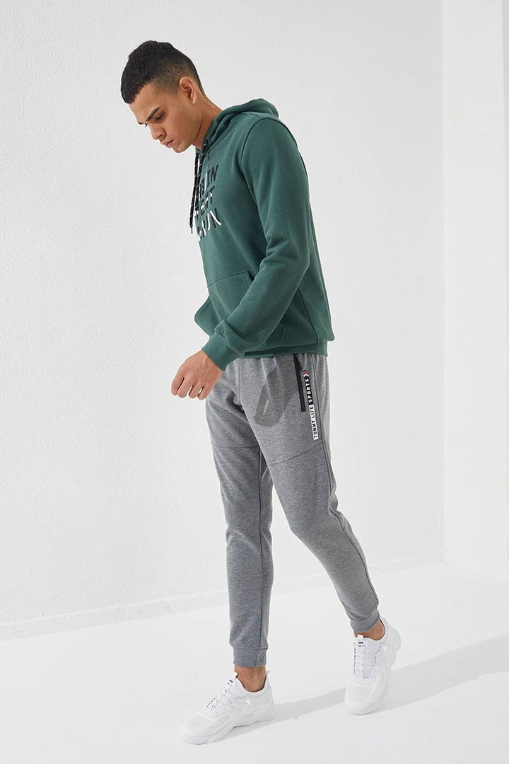 TMY Gray Melange Zippered Pocket Embroidered Detail Slim Fit Jogger Men's Sweatpants - 84783 - Inglewood