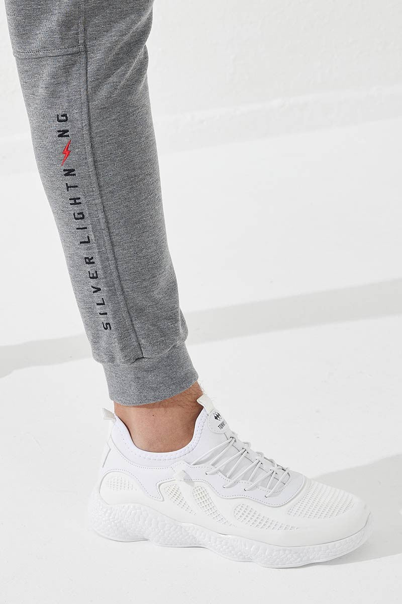 TMY Gray Melange Zippered Pocket Embroidered Detail Slim Fit Jogger Men's Sweatpants - 84783 - Inglewood