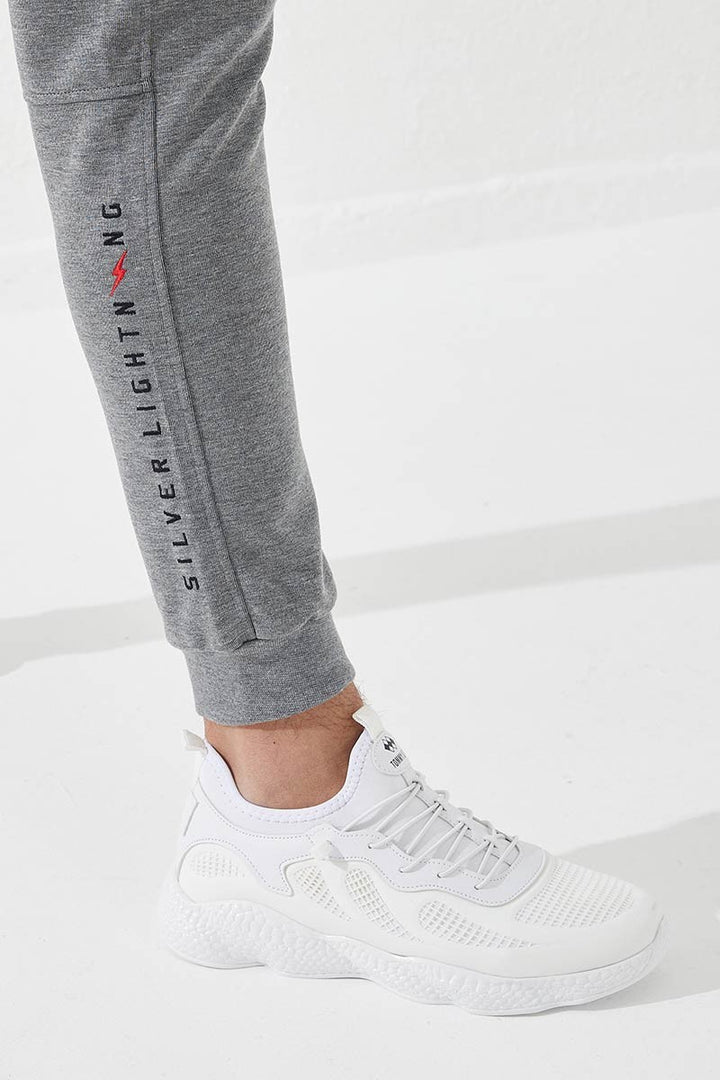 TMY Gray Melange Zippered Pocket Embroidered Detail Slim Fit Jogger Men's Sweatpants - 84783 - Inglewood