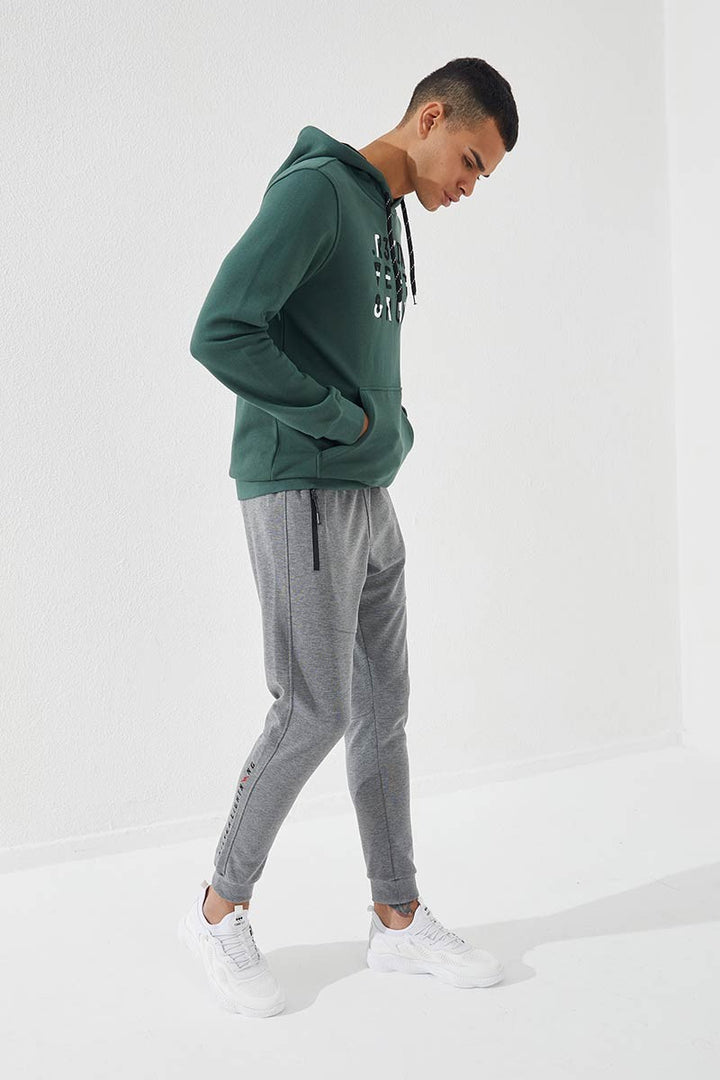 TMY Gray Melange Zippered Pocket Embroidered Detail Slim Fit Jogger Men's Sweatpants - 84783 - Inglewood