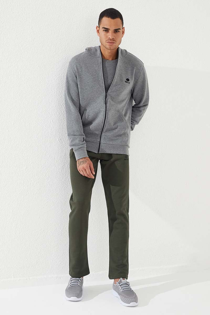 TMY Gray Melange Zippered Standard Fit Hooded Men's Sweatshirt - 87877 - Amarante