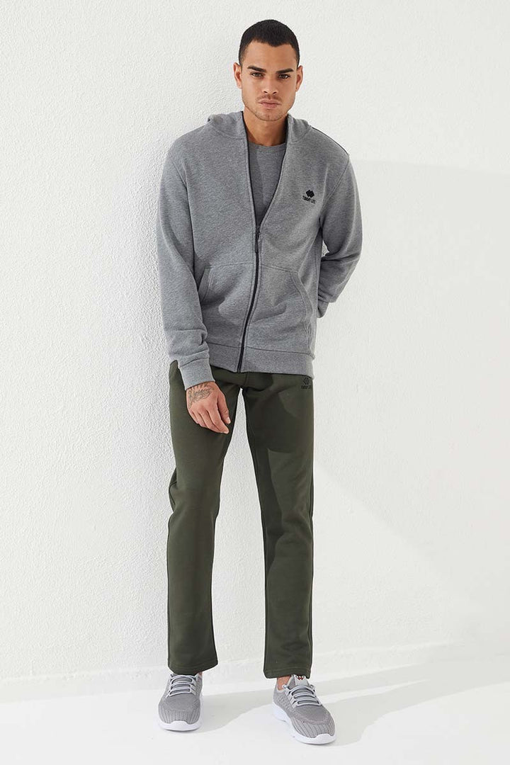 TMY Gray Melange Zippered Standard Fit Hooded Men's Sweatshirt - 87877 - Amarante