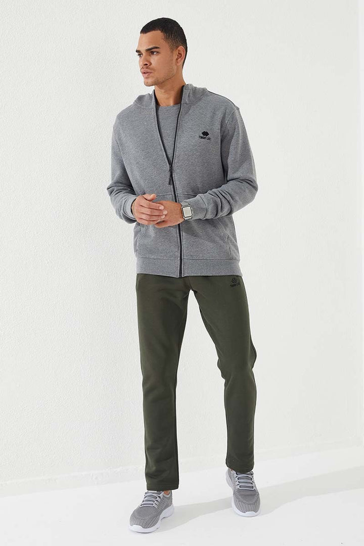 TMY Gray Melange Zippered Standard Fit Hooded Men's Sweatshirt - 87877 - Amarante