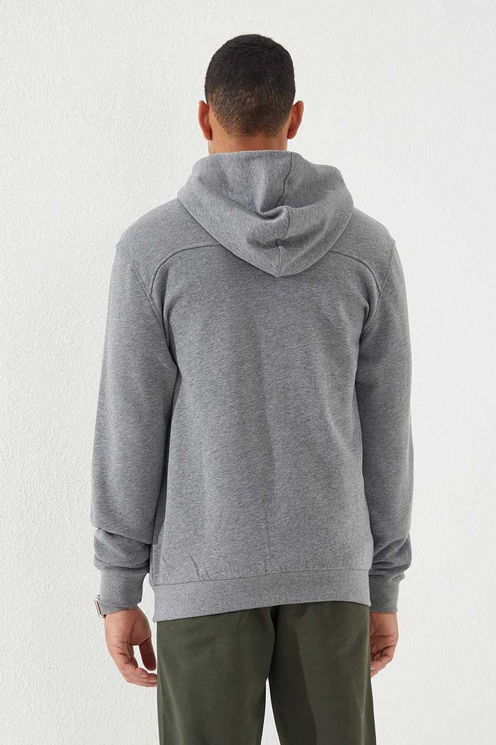 TMY Gray Melange Zippered Standard Fit Hooded Men's Sweatshirt - 87877 - Amarante