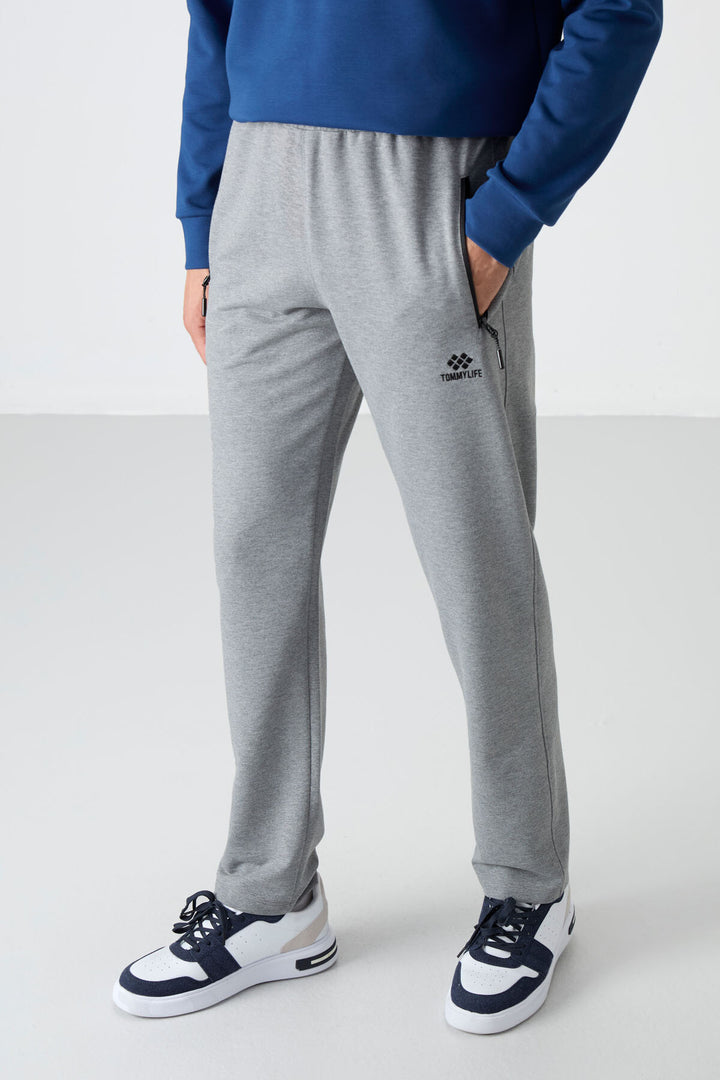 TMY Gray Melange Zippered Three-Pocket Slim Fit Classic Cuff Men's Sweatpants - 84671 - Brownsville