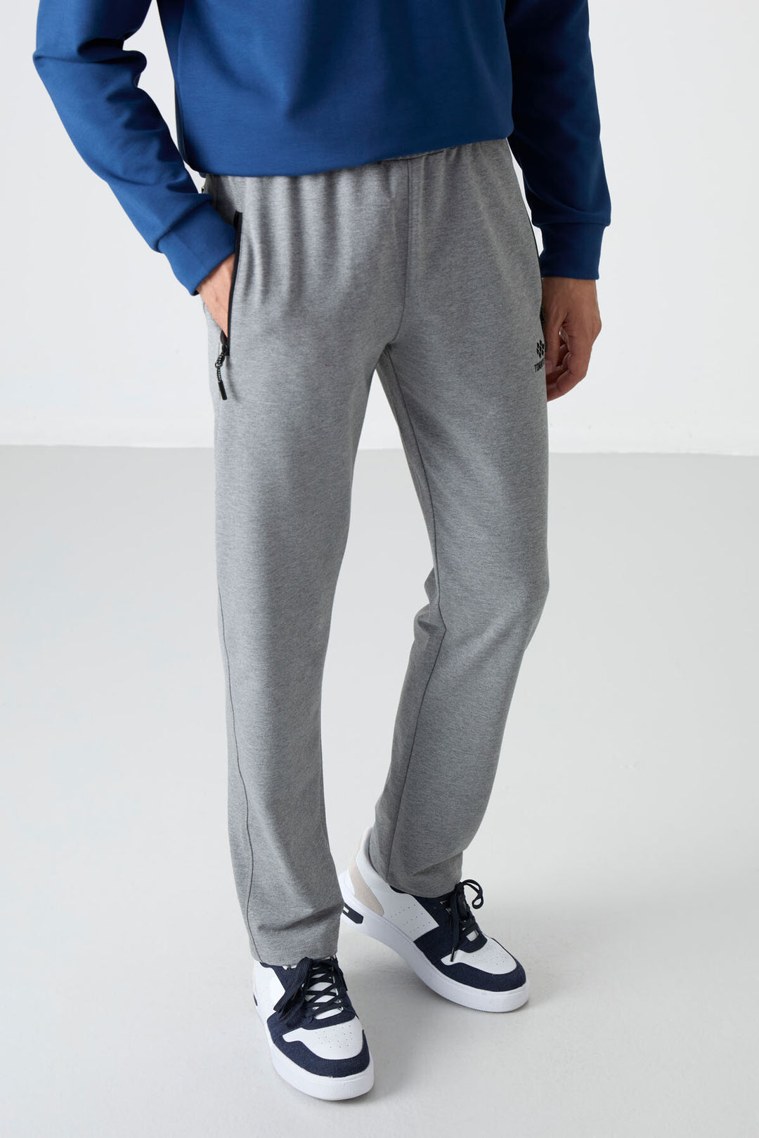 TMY Gray Melange Zippered Three-Pocket Slim Fit Classic Cuff Men's Sweatpants - 84671 - Brownsville