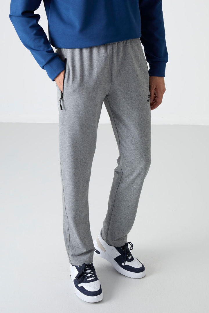 TMY Gray Melange Zippered Three-Pocket Slim Fit Classic Cuff Men's Sweatpants - 84671 - Brownsville