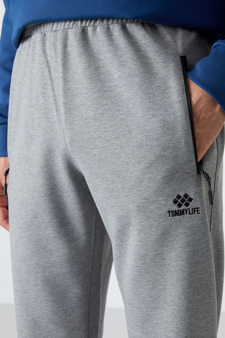 TMY Gray Melange Zippered Three-Pocket Slim Fit Classic Cuff Men's Sweatpants - 84671 - Brownsville