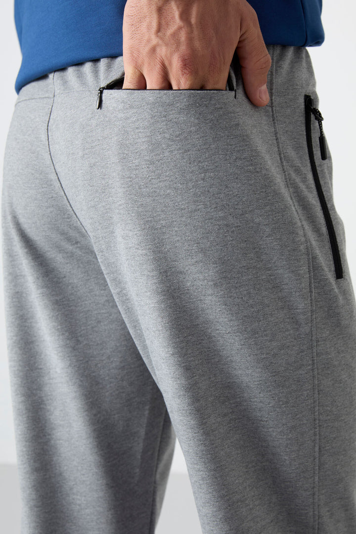 TMY Gray Melange Zippered Three-Pocket Slim Fit Classic Cuff Men's Sweatpants - 84671 - Brownsville