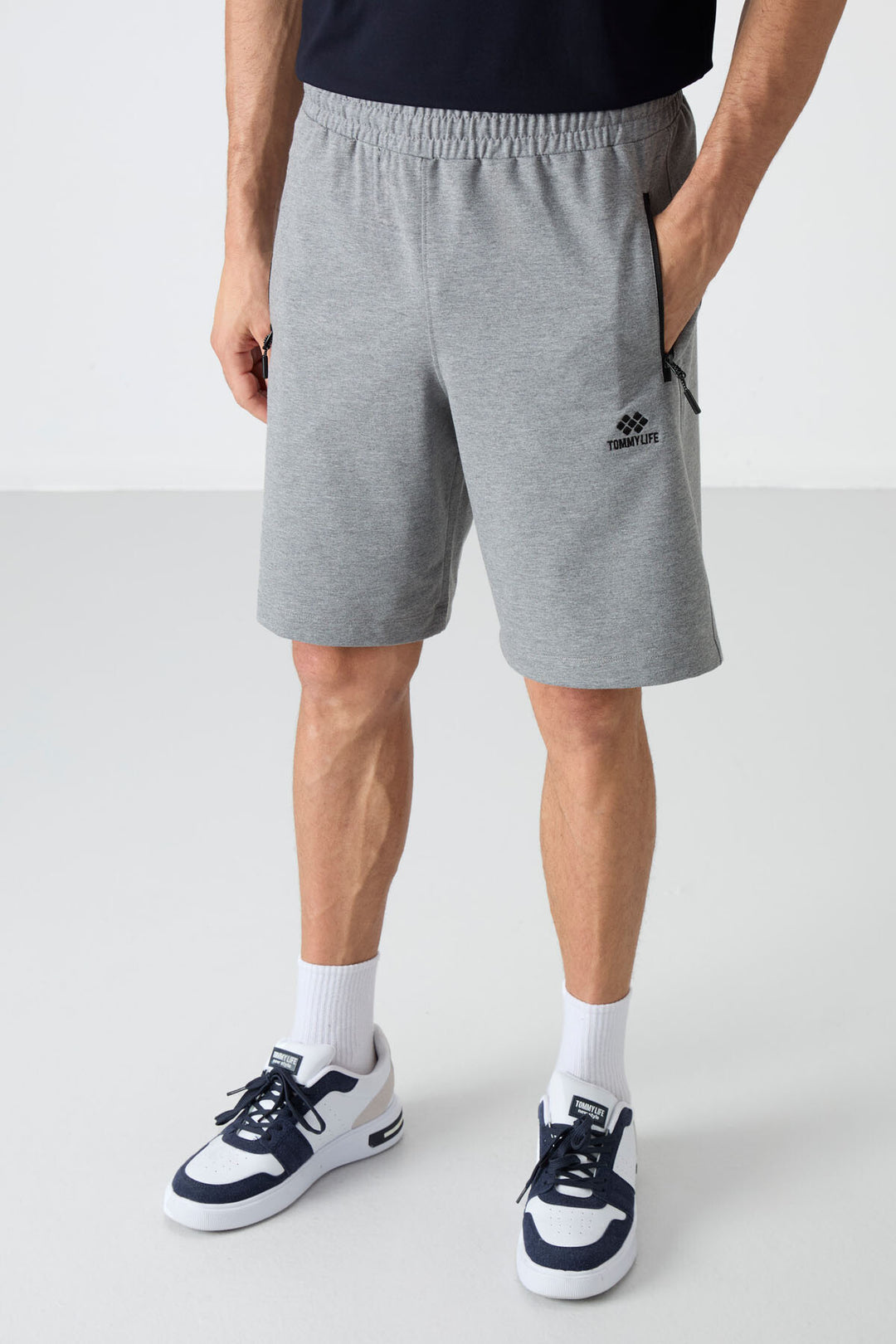 TMY Gray Melange Hidden Zipper Back Pocket Drawstring Regular Fit Men's Shorts - 81136 - Mission Bend