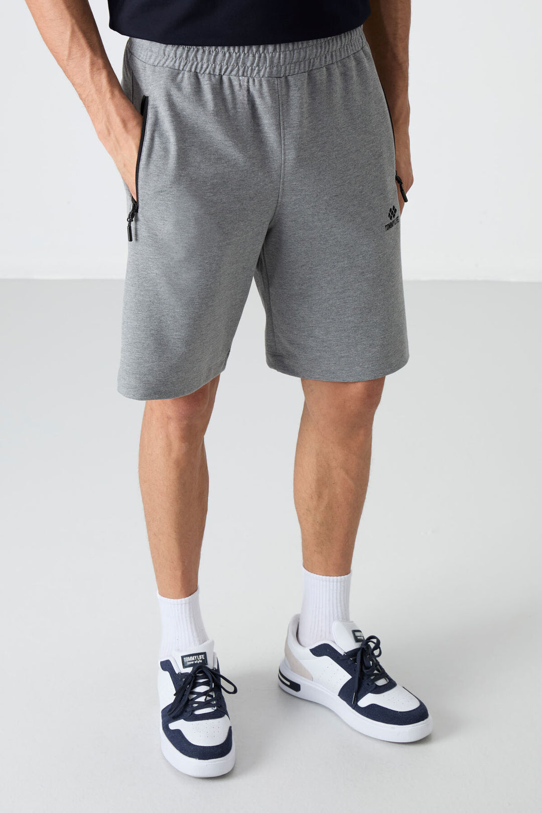 TMY Gray Melange Hidden Zipper Back Pocket Drawstring Regular Fit Men's Shorts - 81136 - Mission Bend