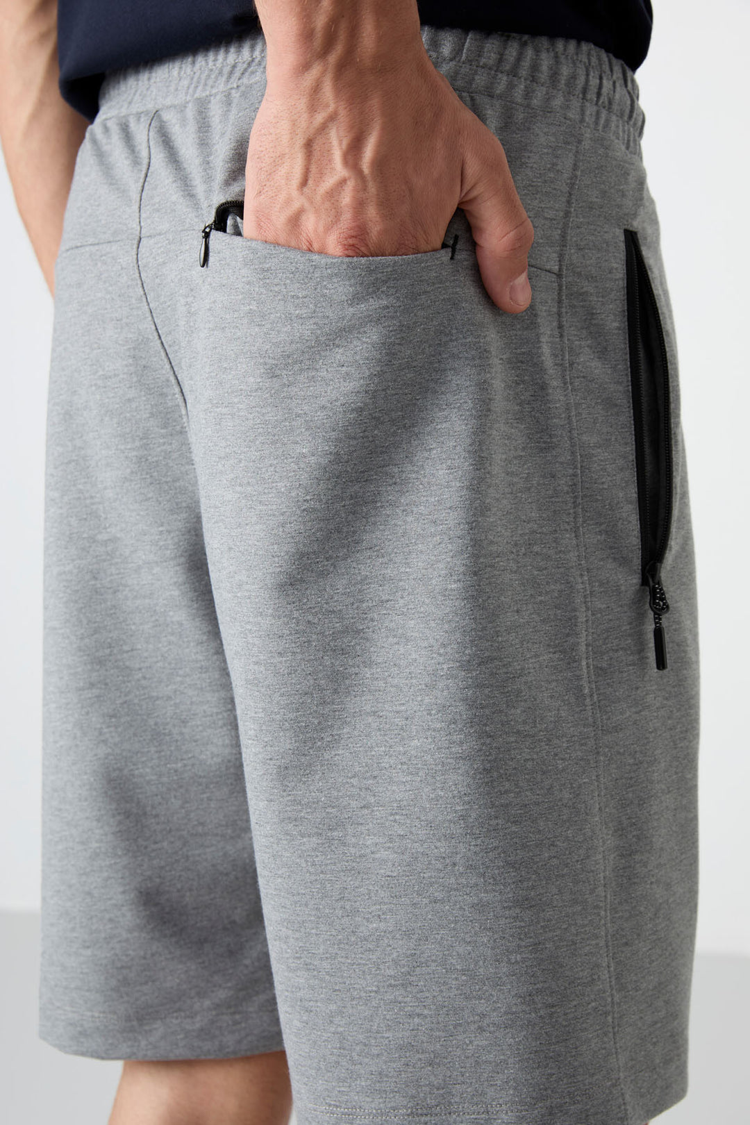 TMY Gray Melange Hidden Zipper Back Pocket Drawstring Regular Fit Men's Shorts - 81136 - Mission Bend