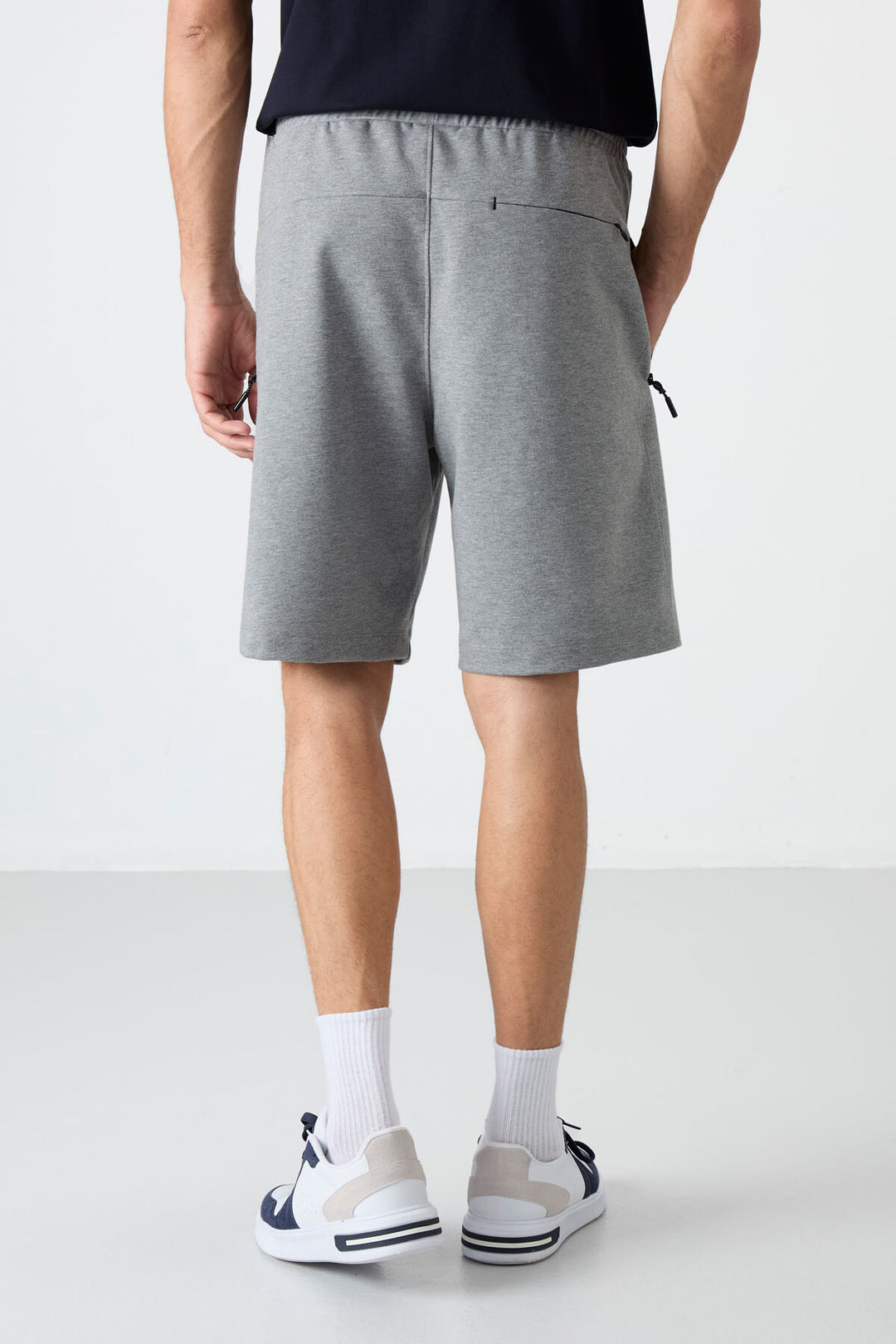 TMY Gray Melange Hidden Zipper Back Pocket Drawstring Regular Fit Men's Shorts - 81136 - Mission Bend