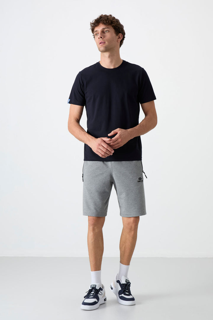 TMY Gray Melange Hidden Zipper Back Pocket Drawstring Regular Fit Men's Shorts - 81136 - Mission Bend