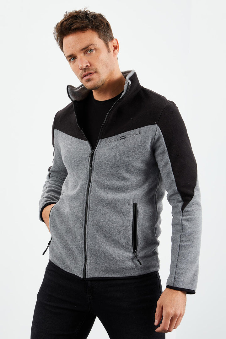 TMY Gray Melange Two-Tone Zippered High Neck Standard Fit Men's Sweatshirt Polar - 87994 - Novi