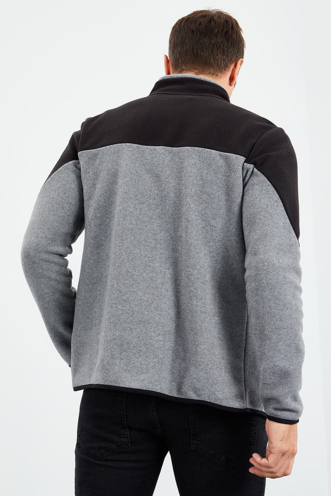 TMY Gray Melange Two-Tone Zippered High Neck Standard Fit Men's Sweatshirt Polar - 87994 - Novi
