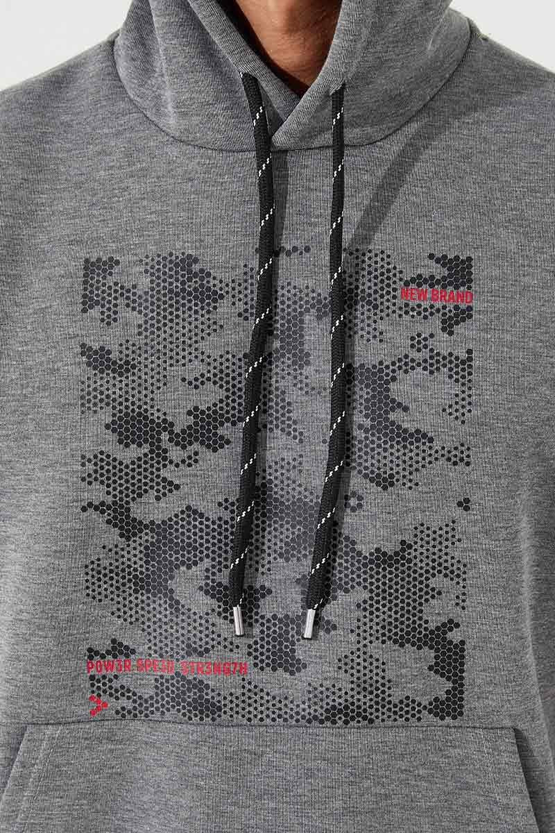 TMY Gray Melange Camouflage Pattern Printed Standard Mold Hooded Men's Sweatshirt - 87884 - Chemnitz